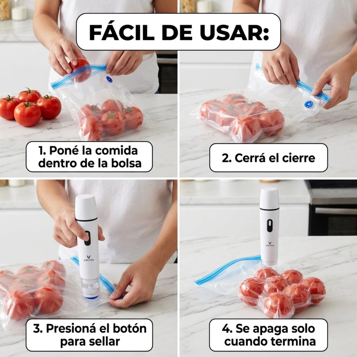 Sellador al Vacío Voltra® Portátil Recargable (Kit + 5 Bolsas) - Voltra Argentina
