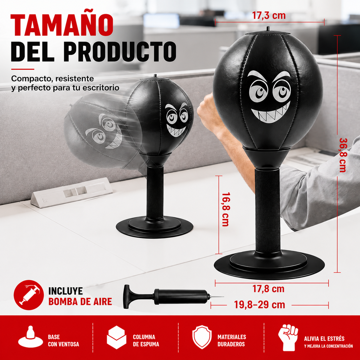 VOLTRABOX™: Bolsa de Boxeo Para Escritorio/ Vidrio Aliviador de Estrés con Ventosa