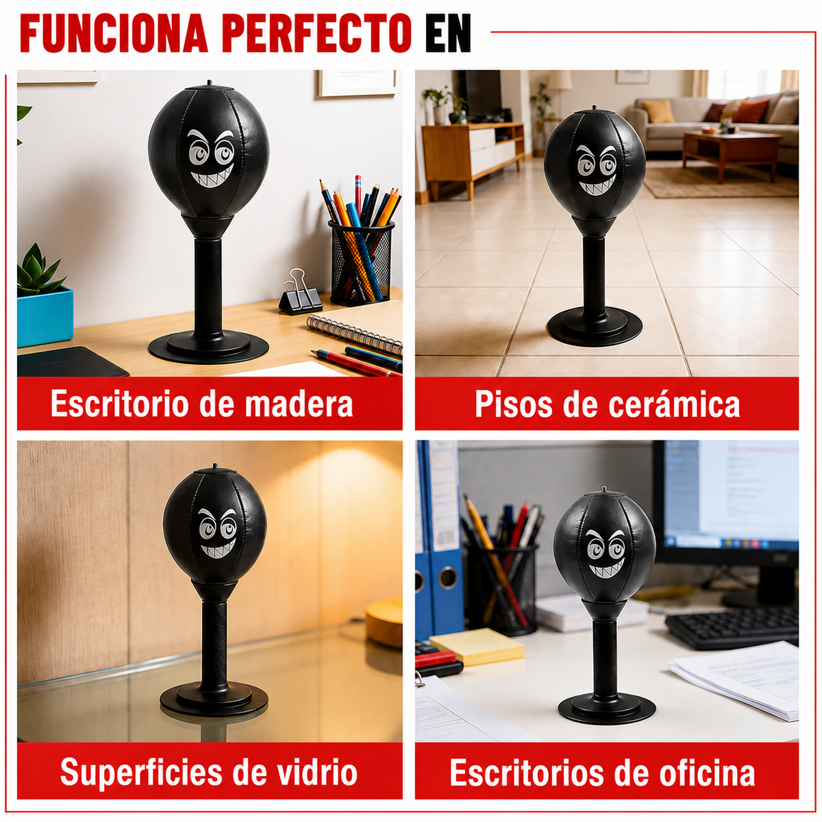 VOLTRABOX™: Bolsa de Boxeo Para Escritorio/ Vidrio Aliviador de Estrés con Ventosa