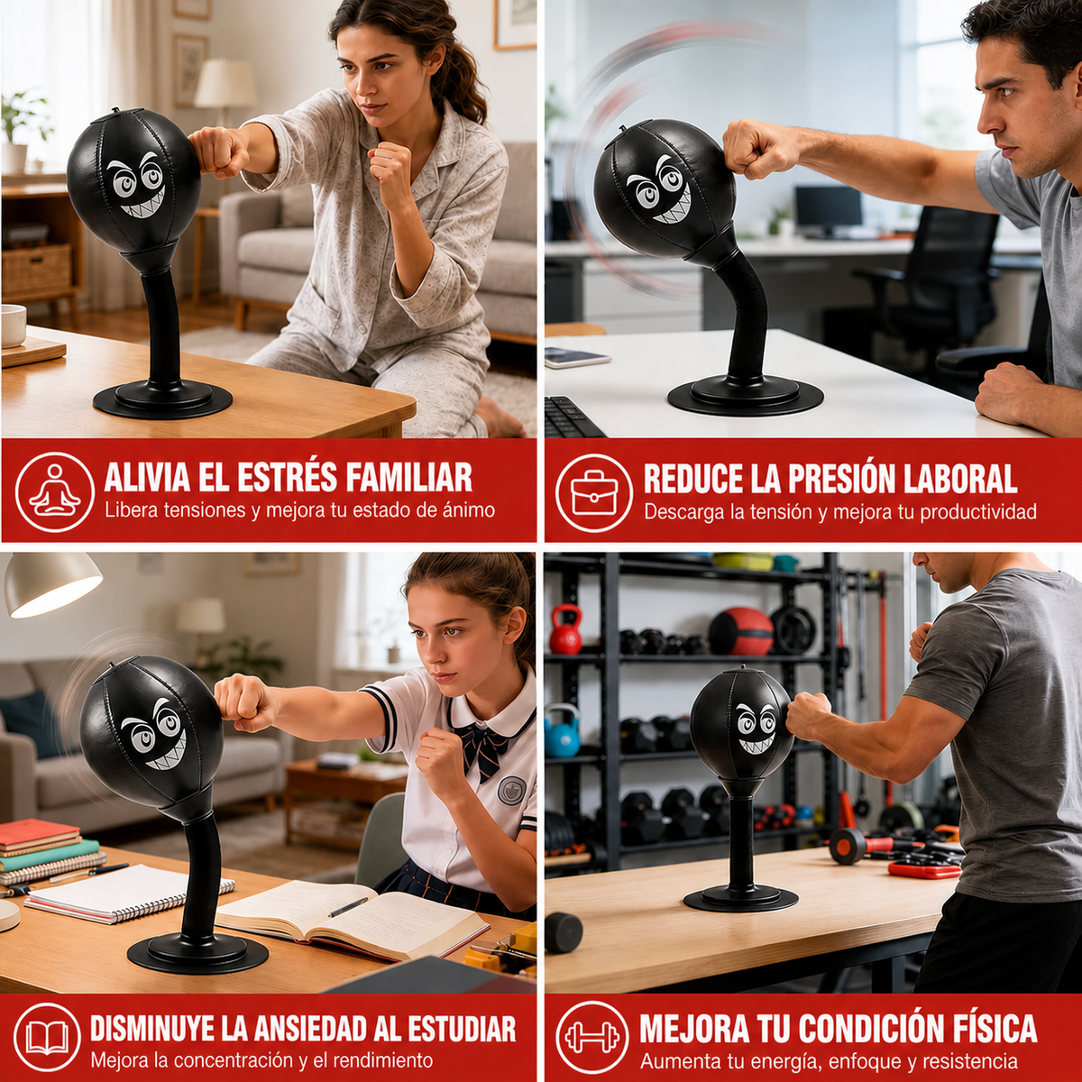 VOLTRABOX™: Bolsa de Boxeo Para Escritorio/ Vidrio Aliviador de Estrés con Ventosa