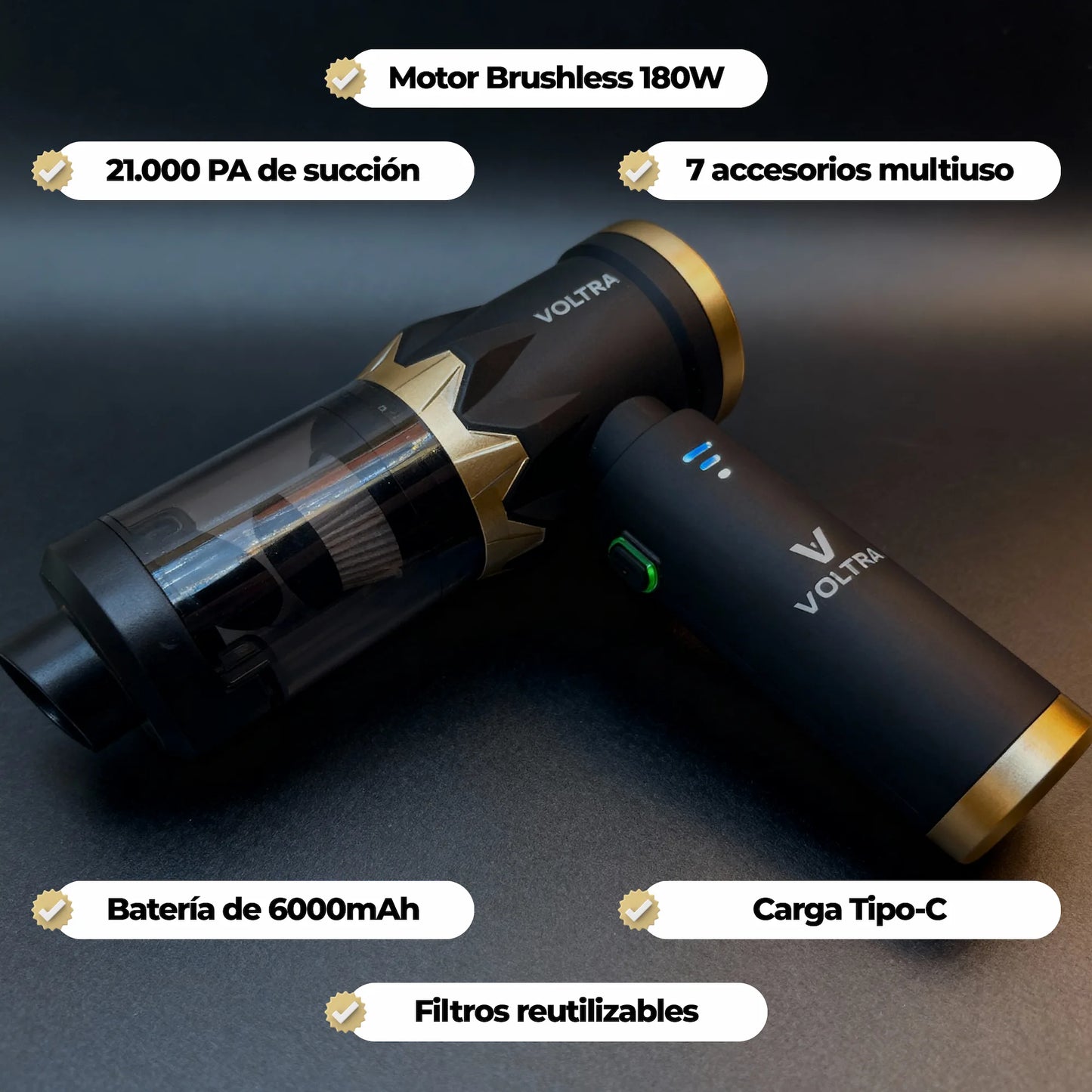 Aspiradora Inalámbrica Voltra® 3 en 1 HL-138PRO + MagCel® + X3 Filtros HEPA