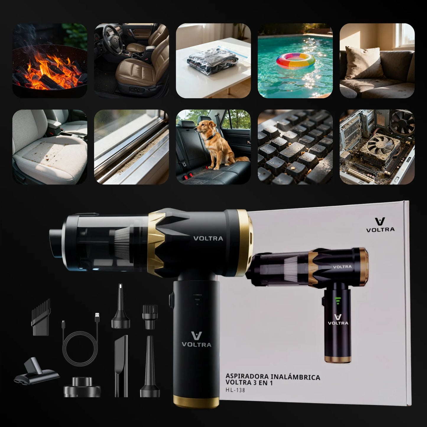 Aspiradora Inalámbrica Voltra® 3 en 1 HL-138PRO + MagCel® + X3 Filtros HEPA