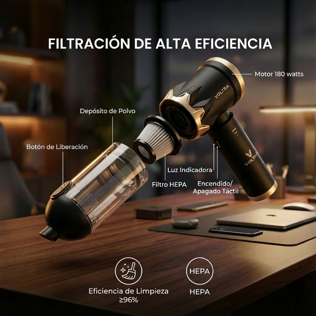 Aspiradora de Mano Inalámbrica Voltra® 3 en 1 Black Edition 🌞