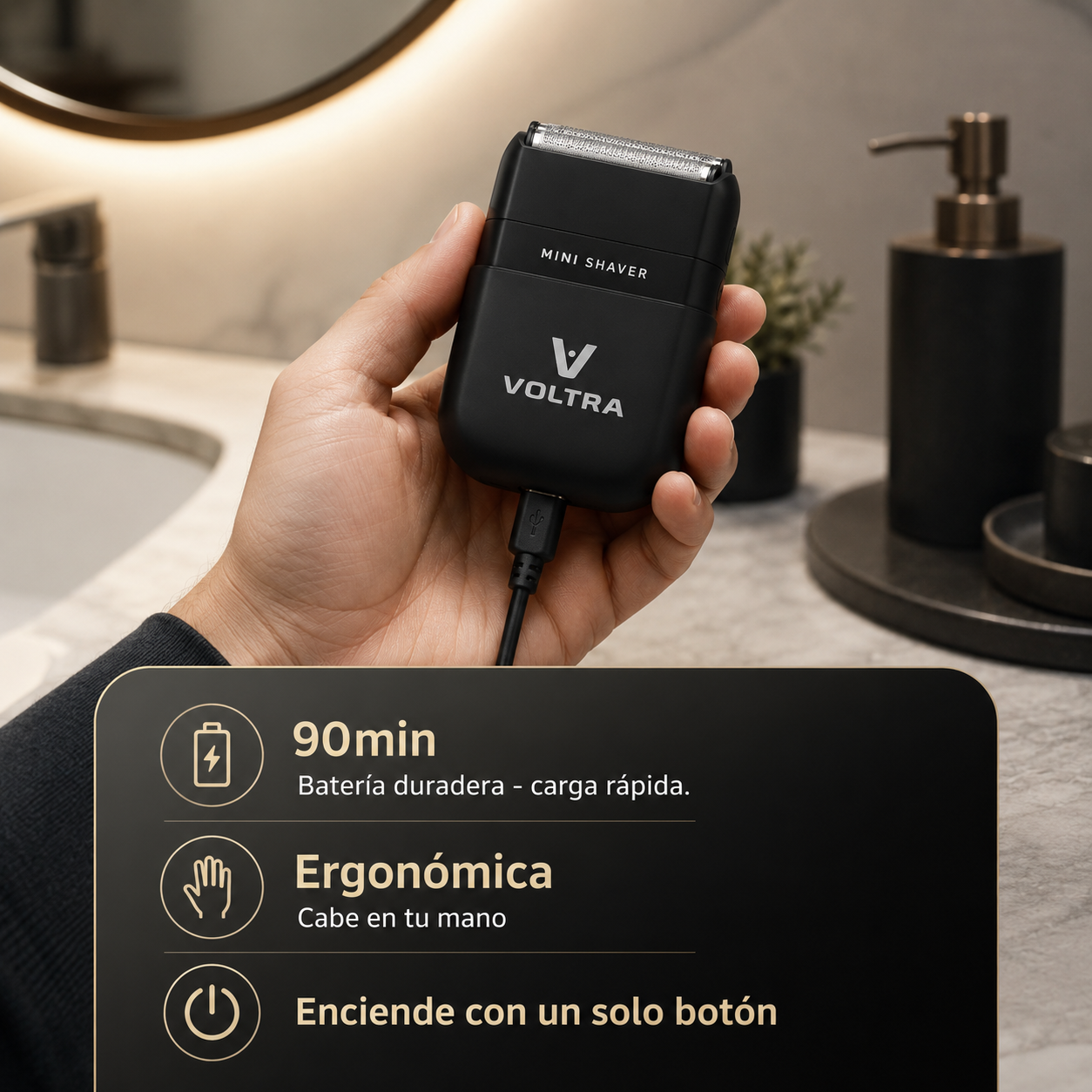 Mini Shaver Voltra│Afeitadora Facial Sumergible IPX7 (Barba y Cabello)