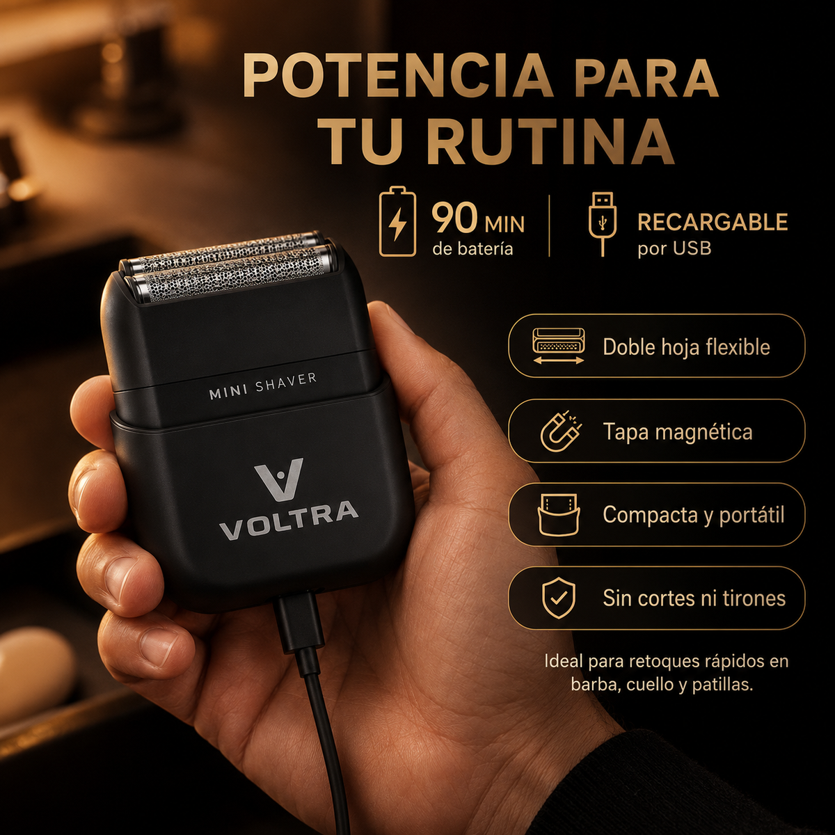 Mini Shaver Voltra│Afeitadora Facial Sumergible IPX7 (Barba y Cabello)