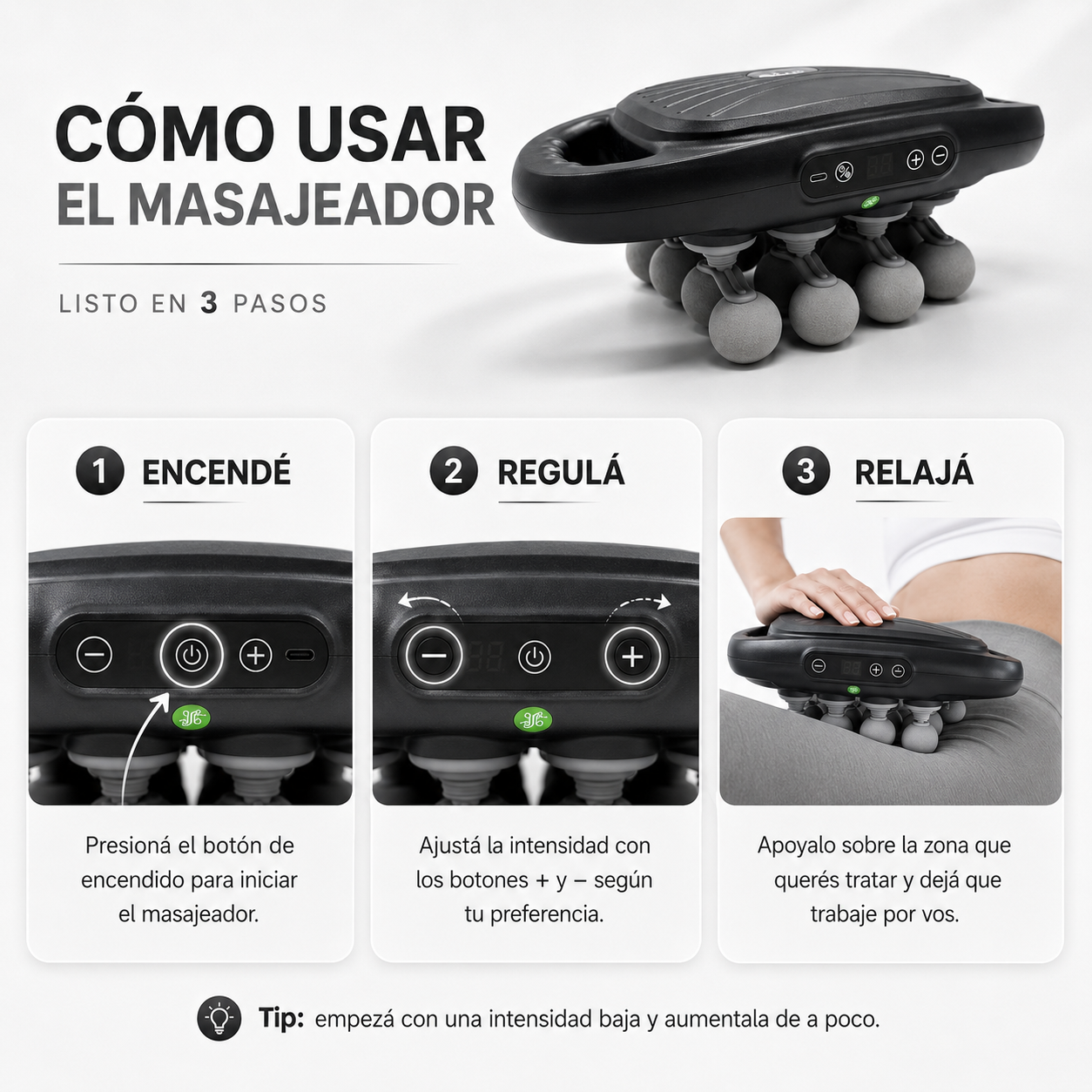 RELAXIT™: Masajeador de Cuello, Espalda y Hombros de 16 Cabezales