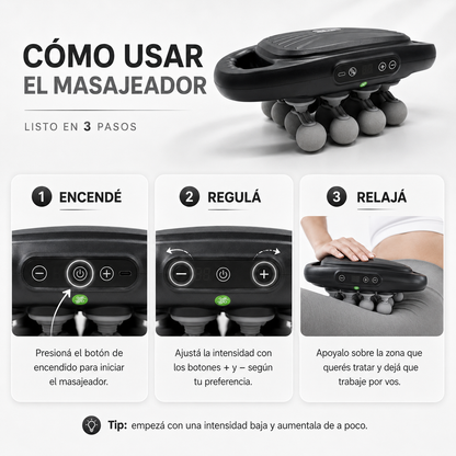 RELAXIT™: Masajeador de Cuello, Espalda y Hombros de 16 Cabezales