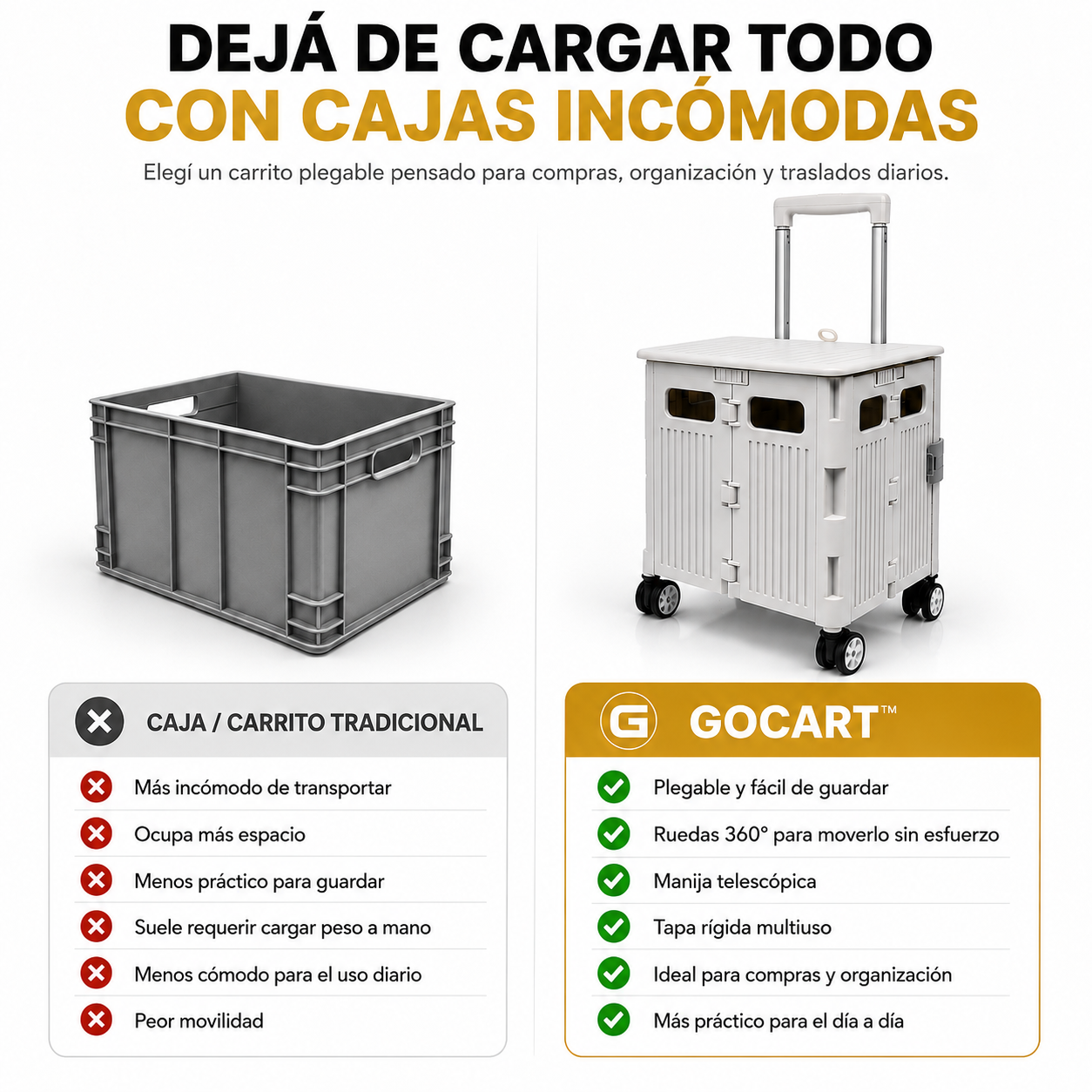 Voltra GO-CART™: Carro Retráctil Plegable Multiuso
