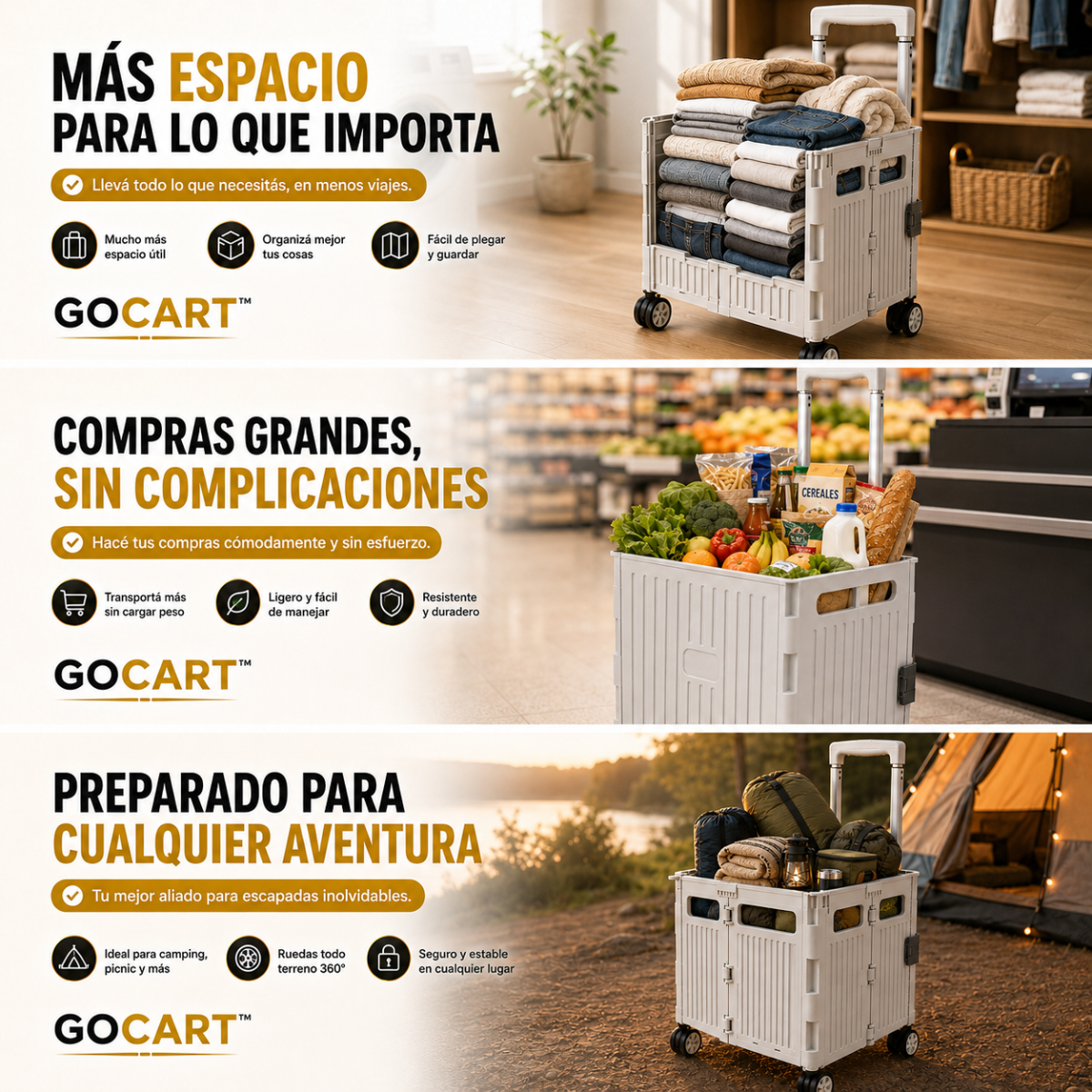 Voltra GO-CART™: Carro Retráctil Plegable Multiuso