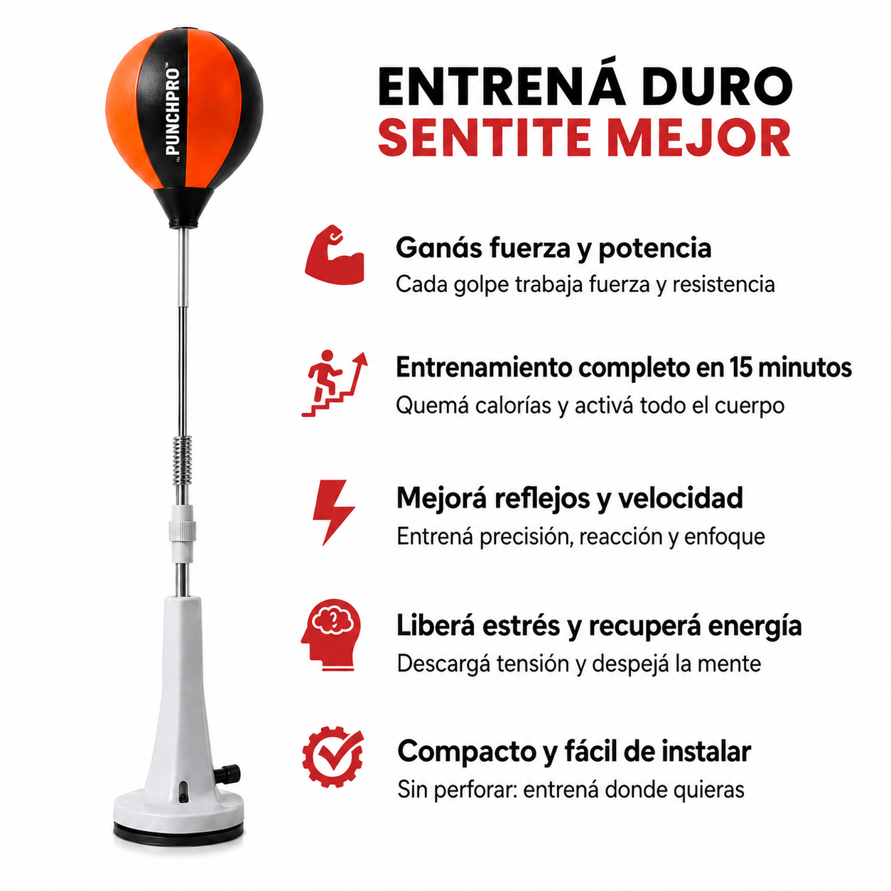 VOLTRABOXING™: Bolsa de Boxeo con Altura Regulable Antiestrés