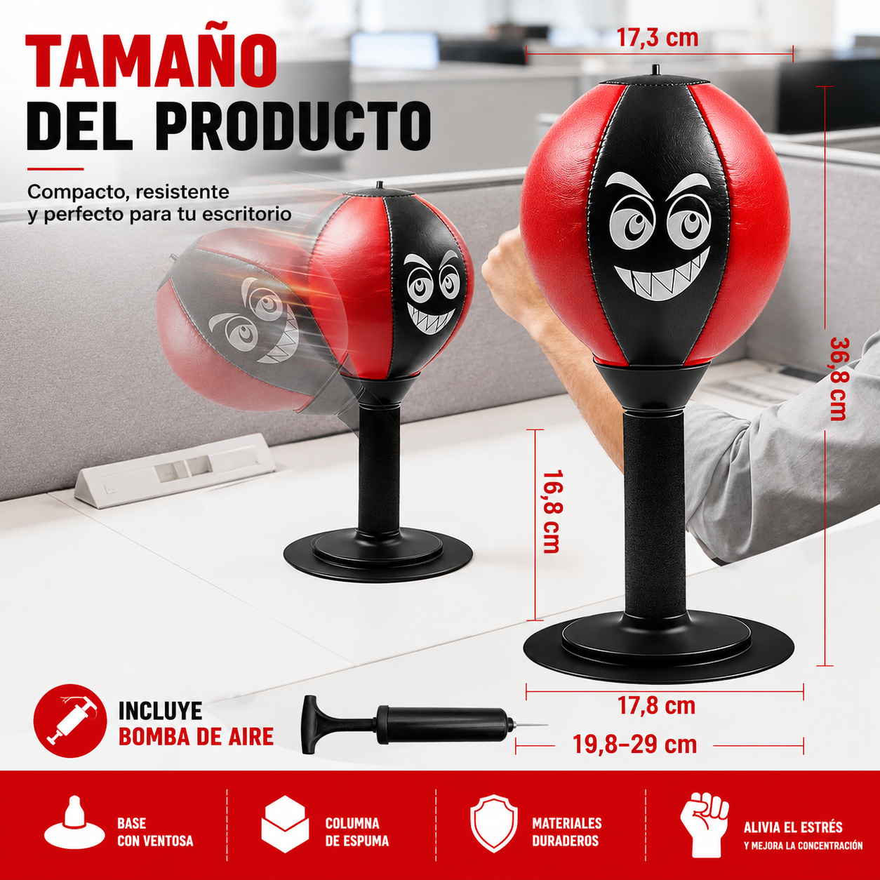 VOLTRABOX™: Bolsa de Boxeo Para Escritorio/ Vidrio Aliviador de Estrés con Ventosa
