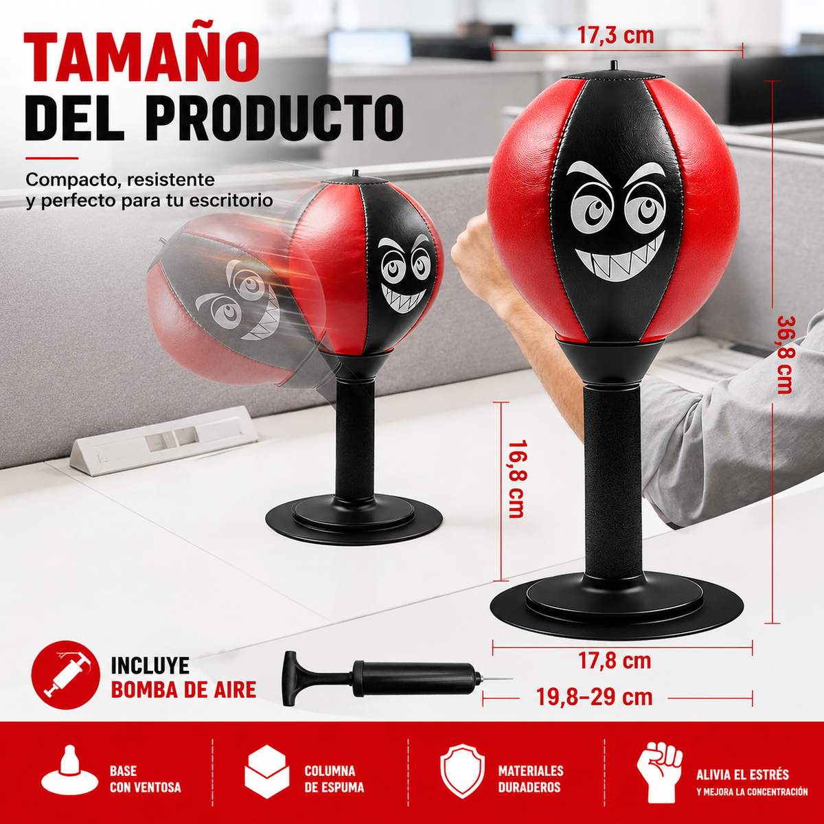 VOLTRABOX™: Bolsa de Boxeo Para Escritorio/ Vidrio Aliviador de Estrés con Ventosa