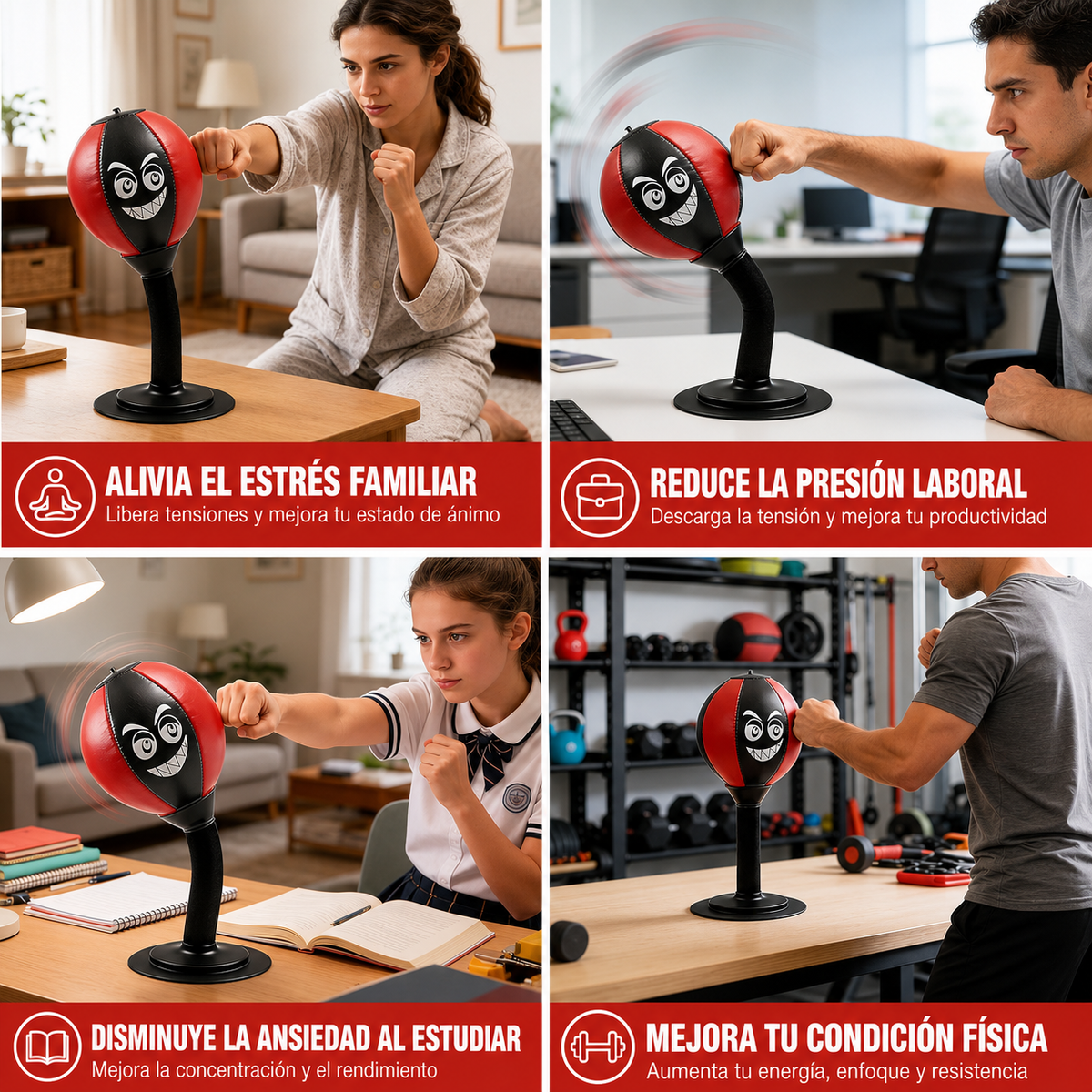 VOLTRABOX™: Bolsa de Boxeo Para Escritorio/ Vidrio Aliviador de Estrés con Ventosa