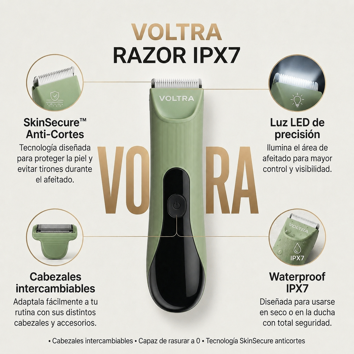 Afeitadora Corporal Anti-Cortes Voltra® Sumergible IPX7 (Zonas Sensibles)
