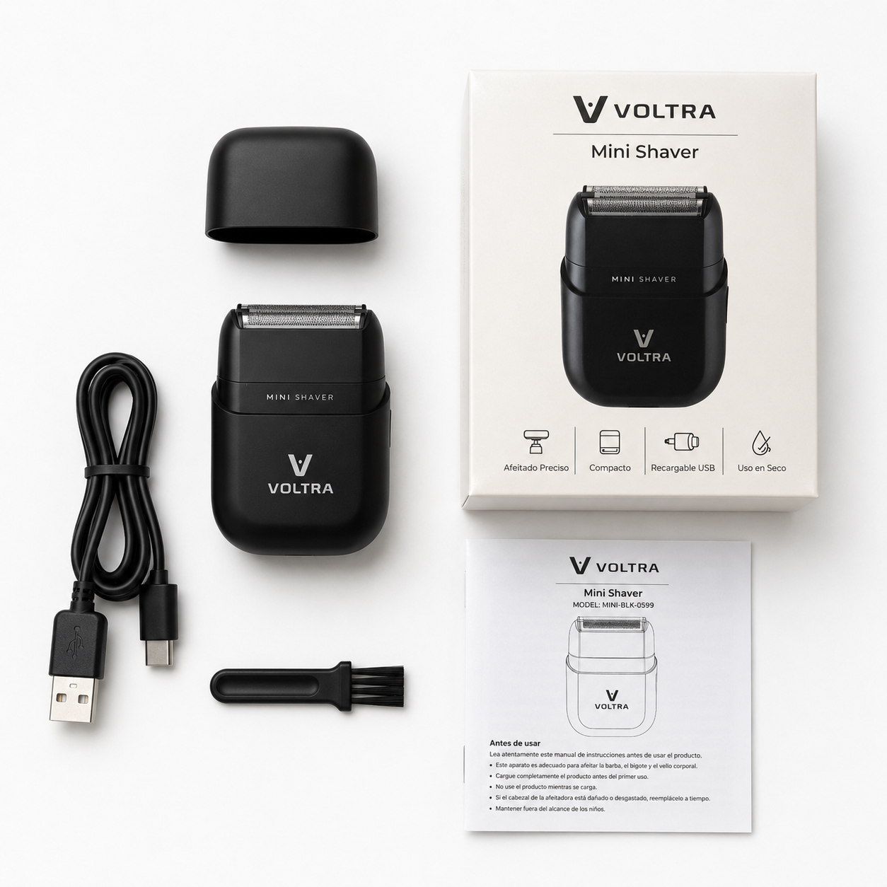Mini Shaver Voltra│Afeitadora Facial Sumergible IPX7 (Barba y Cabello)
