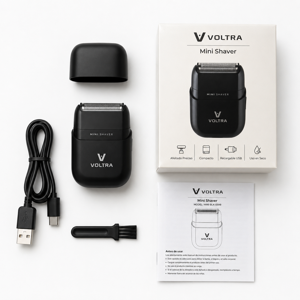 Mini Shaver Voltra│Afeitadora Facial Sumergible IPX7 (Barba y Cabello)