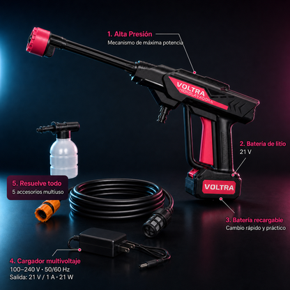 Hidrolavadora Voltra Portátil e Inalámbrica de Alta Presión | Kit Completo