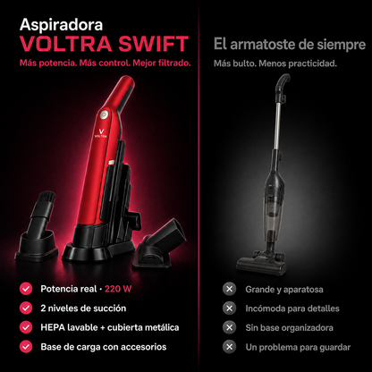 Aspiradora Voltra Swift | Alta Potencia - Filtro HEPA Metálico - Base de Carga