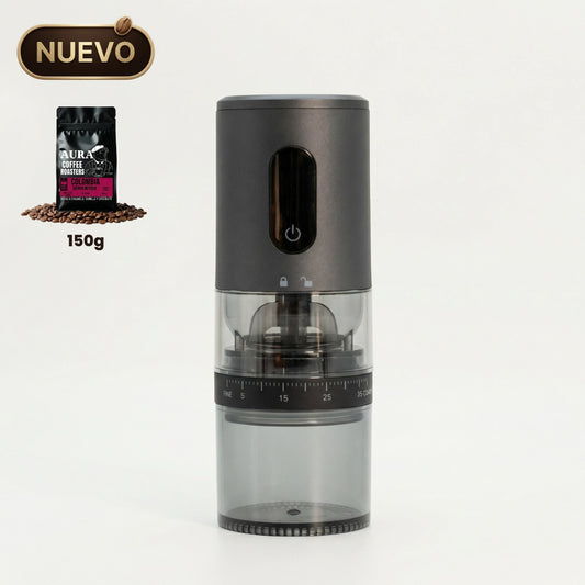 Molinillo de Café Eléctrico Portátil Recargable USB Voltra® (Molinillo + 150g Café Tostado AURA)