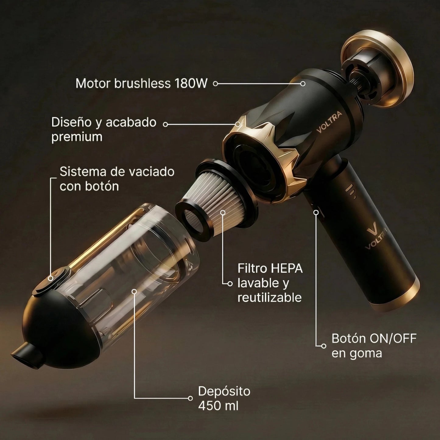 Aspiradora de Mano Inalámbrica Voltra® 3 en 1 Black Edition - Voltra Argentina