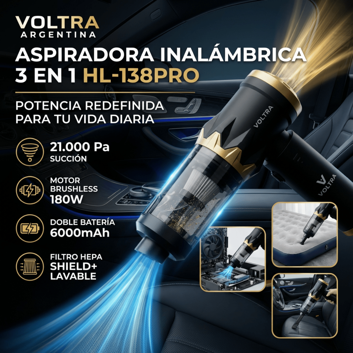 Aspiradora Inalámbrica Voltra® 3 en 1 White Edition - Voltra Argentina