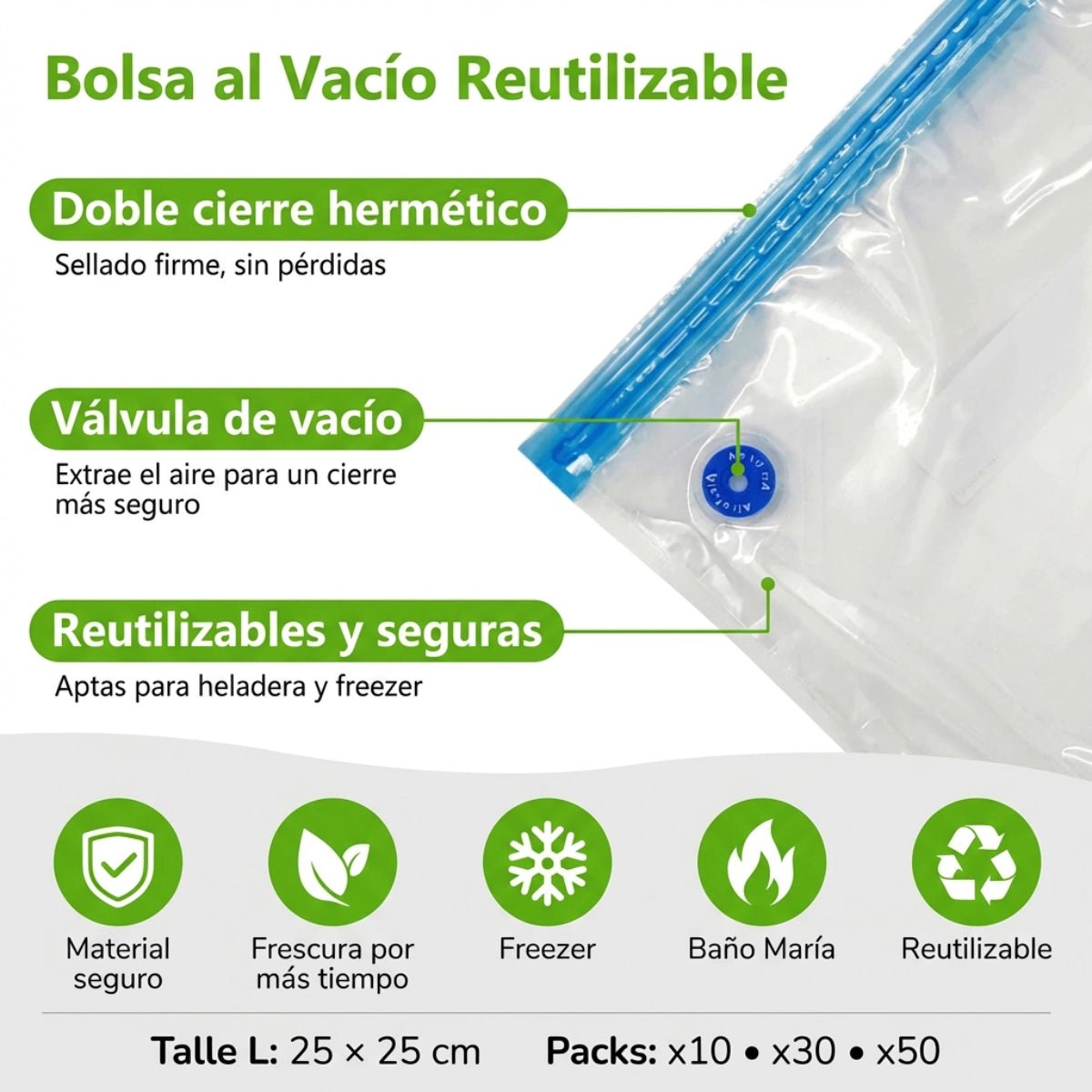 Bolsas al Vacío Premium Reutilizables - Pack - Voltra Argentina