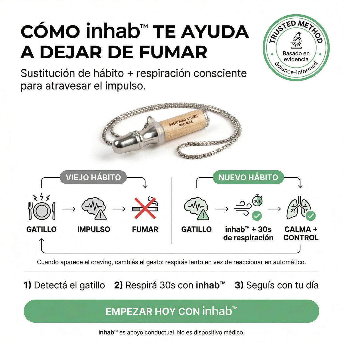 INHAB™ Collar de Respiración Consciente + 3 Essences™ | Apoyo para Dejar de Fumar y Manejar la Ansiedad - Voltra Argentina