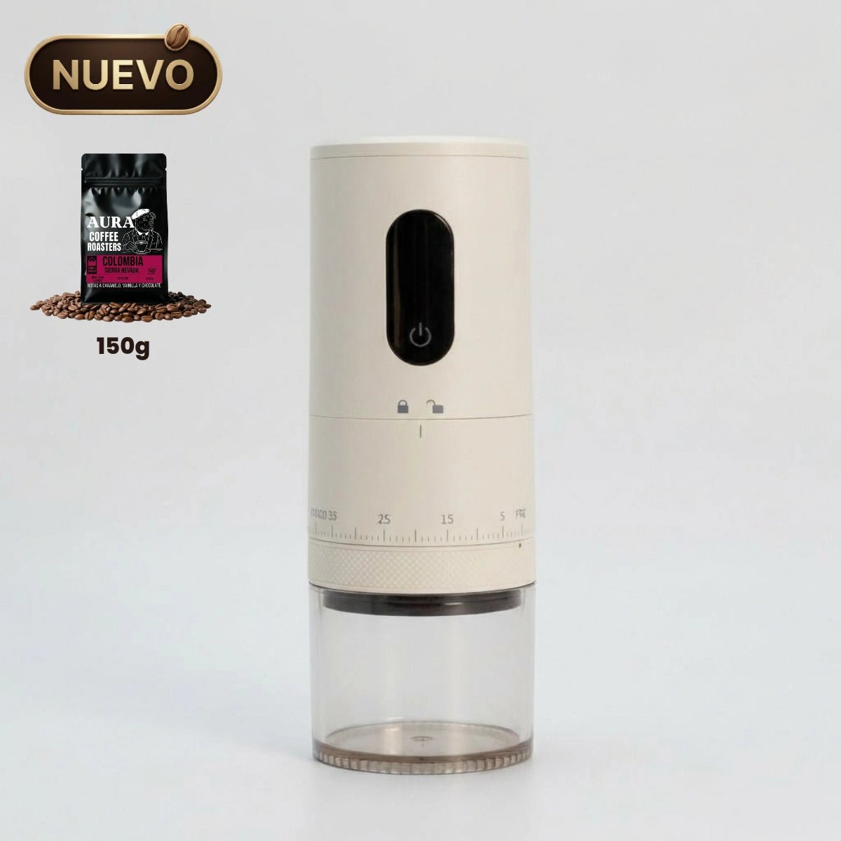 Molinillo de Café Eléctrico Portátil Recargable USB Voltra® (Molinillo + 150g Café Tostado AURA) - Voltra Argentina