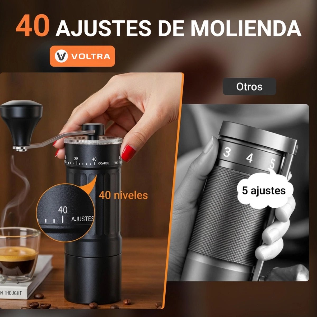 Molinillo de Café Manual Regulable Portátil Voltra® (Molinillo + 150g Café Tostado AURA) - Voltra Argentina